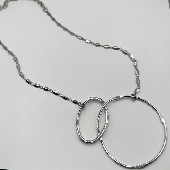 Chico's Silver tone Chain Necklace double overlapping triple circle modern - Picture 7 of 7